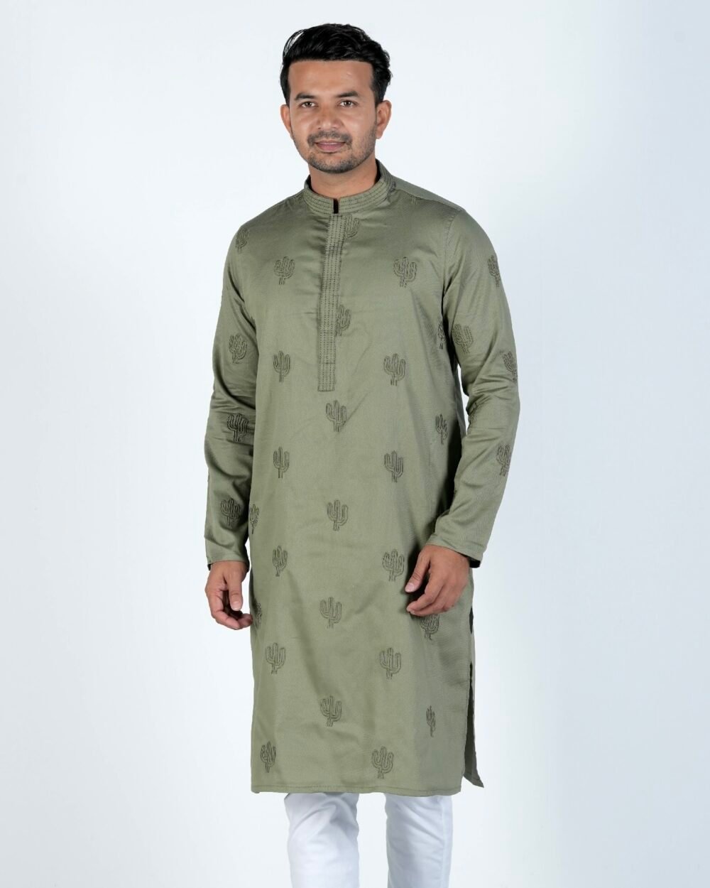 Premium Olive Green Embroidered Panjabi