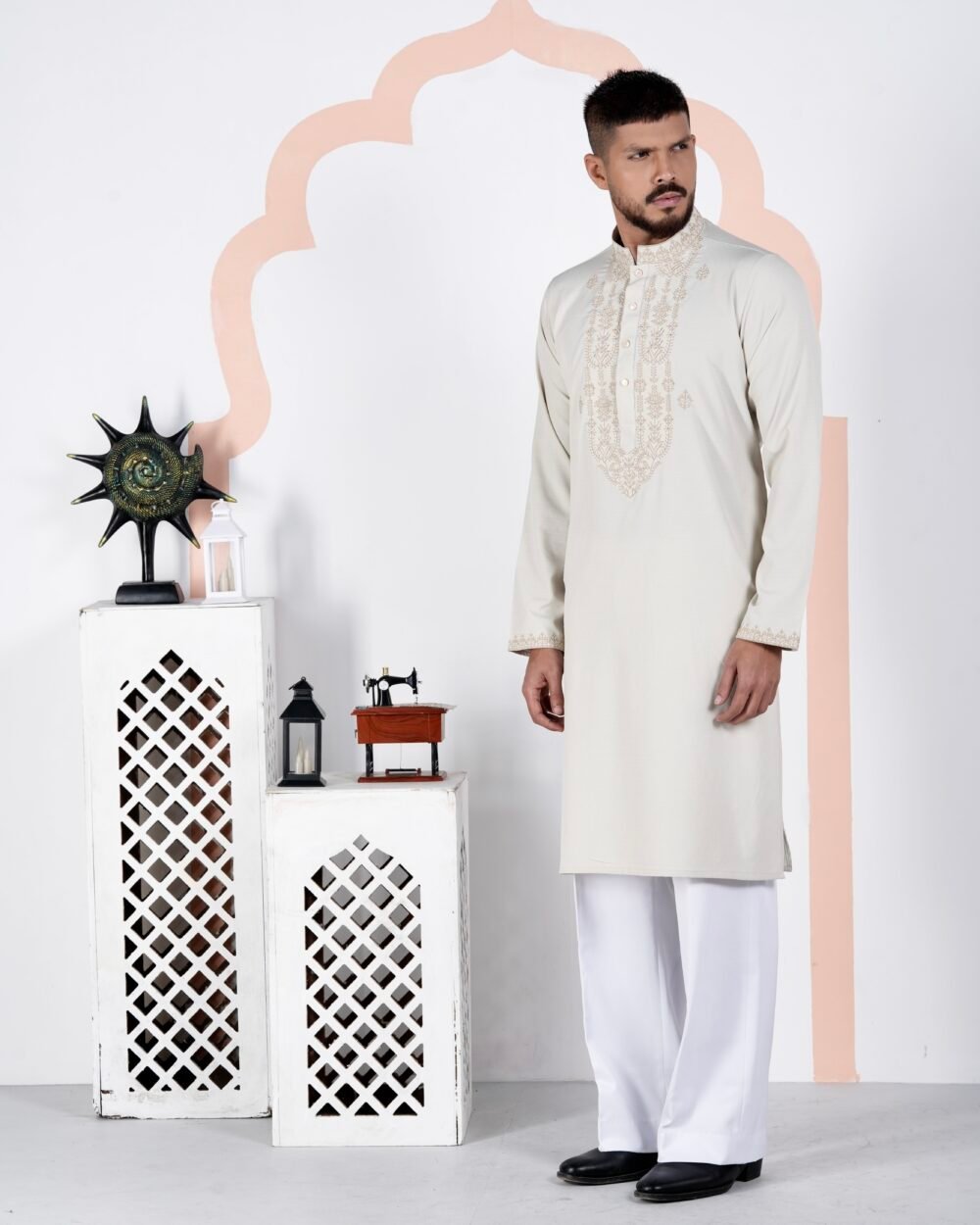 Premium Off-White Panjabi Embroidery