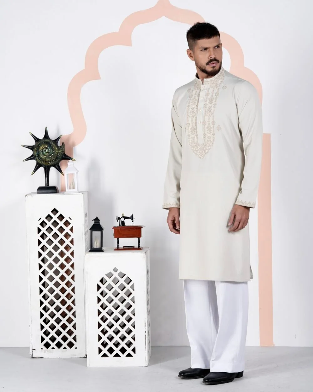 Premium Off-White Panjabi Embroidery